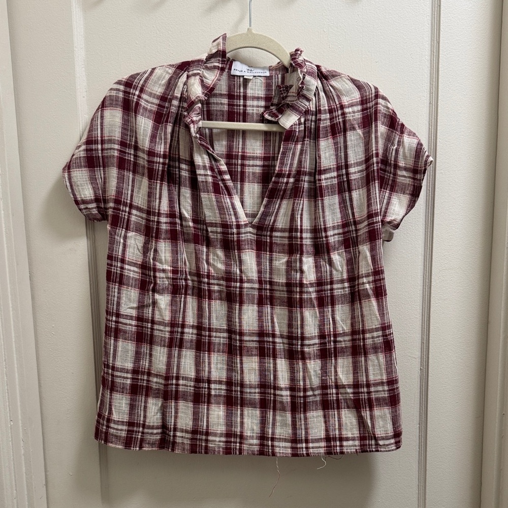 Wallflower Burgundy and Cream Plaid Top